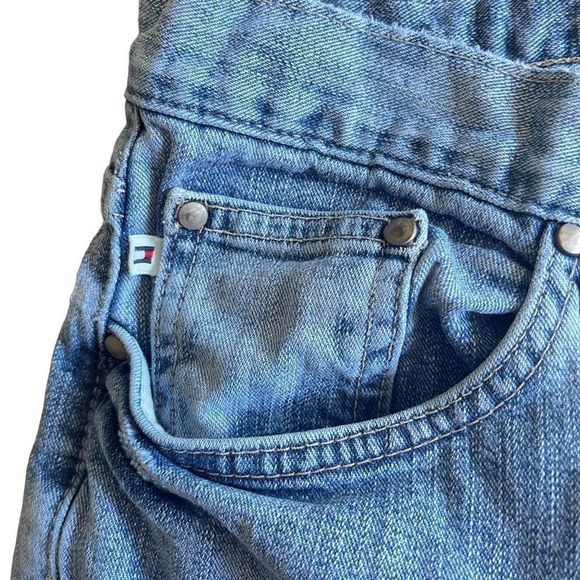 Tommy Hilfiger 00’s Low Rise Flare Hiphugger Denim Jeans - Leather Flag Patch - Picture 11 of 15